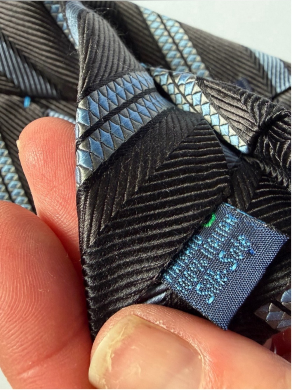 Polifroni Milano 100% Silk Tie Made in Italy Black Blue Striped Wide Vintage - Picture 5 of 7